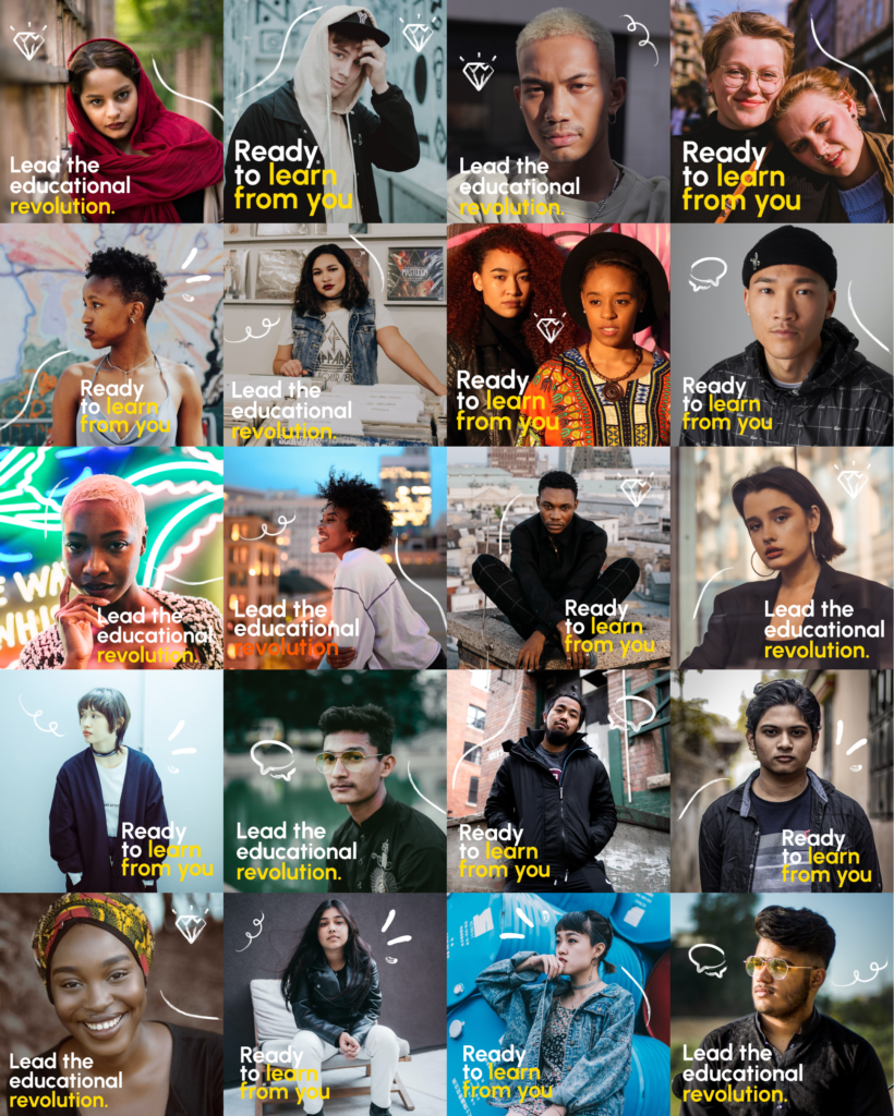 Yellow baseline - Ads social media Youth Talks / crédits : Unsplash & Pexels